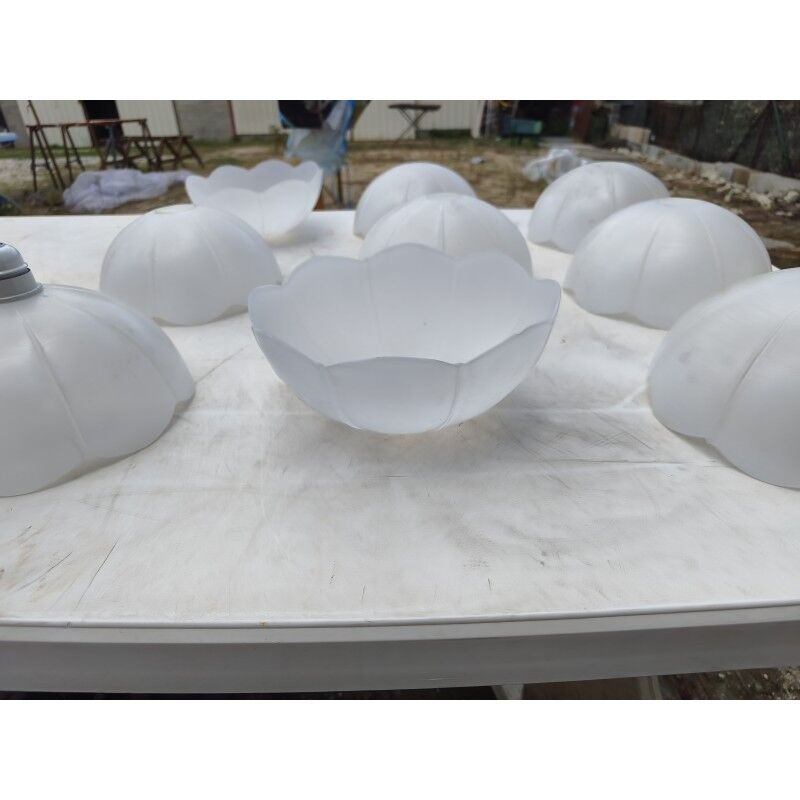Set of 9 vintage white opaline glass pendants