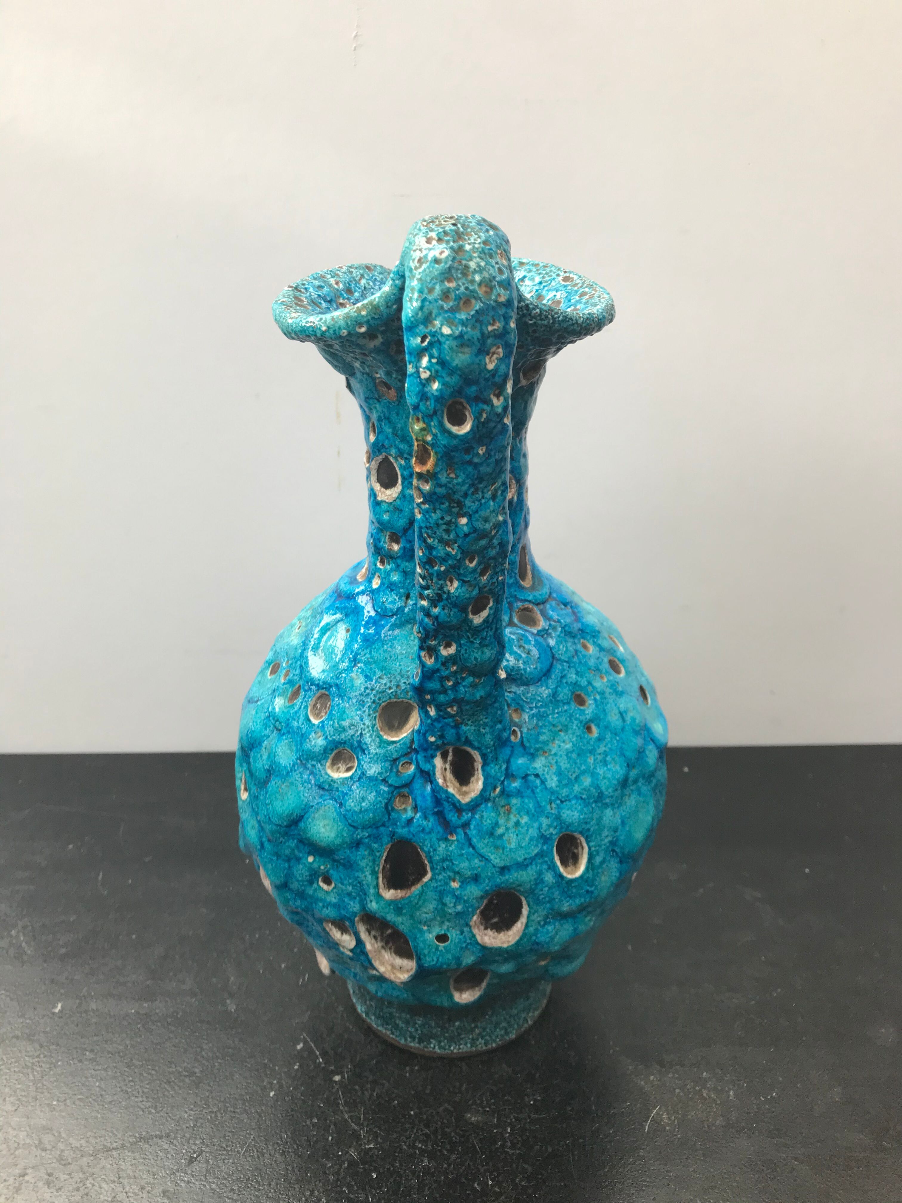 Former ceramic ewer pitcher - vintage blue ecumes