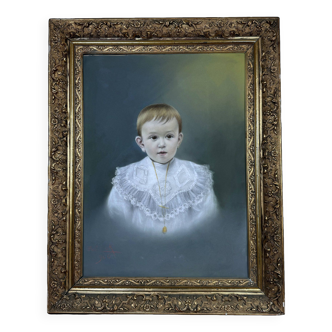 The communicant: magnificent Pastel of great realism, Art Nouveau period