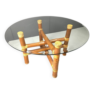 Vintage bamboo dining table, 1970s