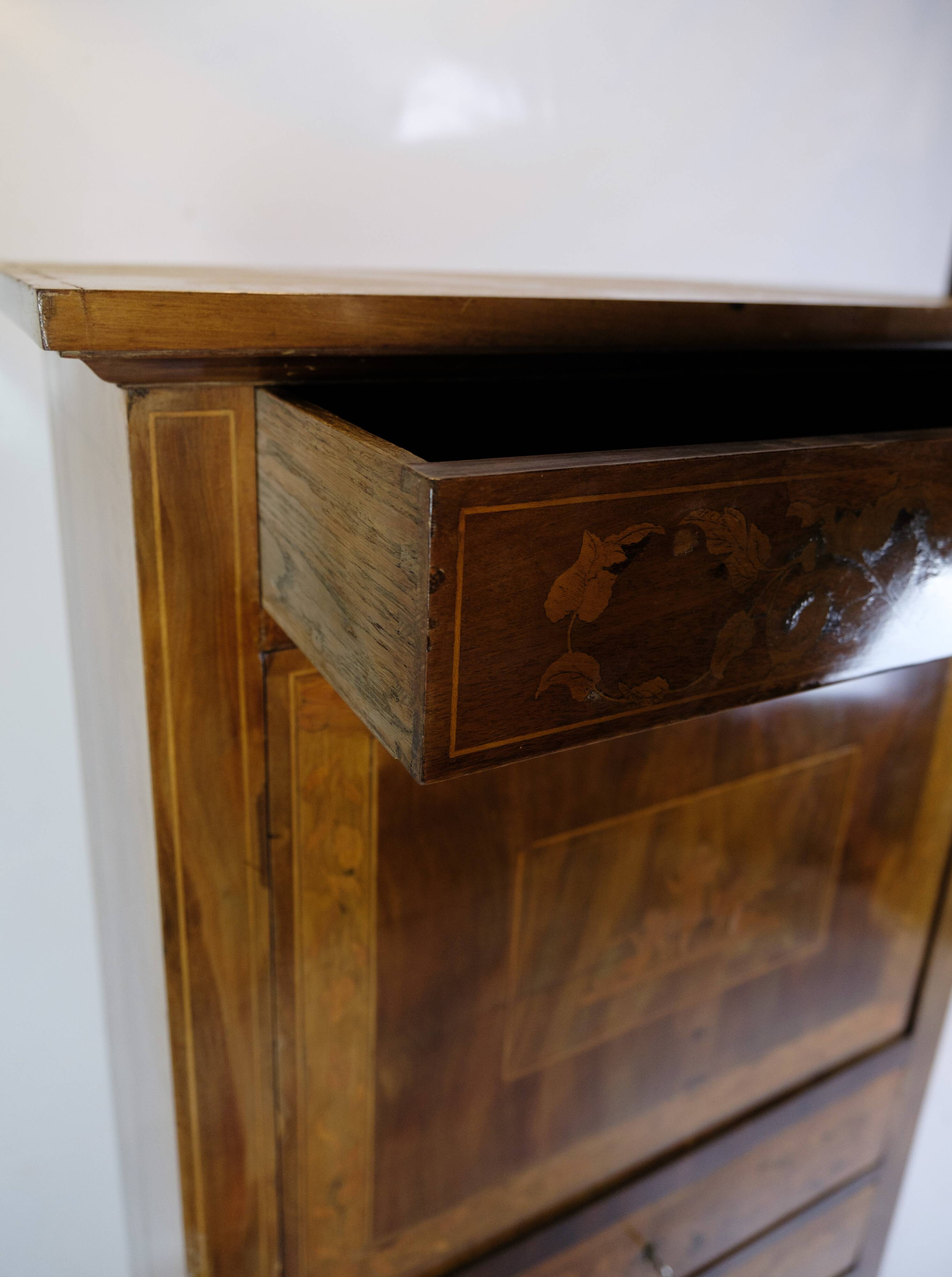 Secretary Empire Style Hand Polished Mahogany With Intarsia From 1820s