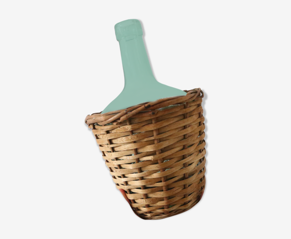 Dame jeanne dans son panier en osier vintage