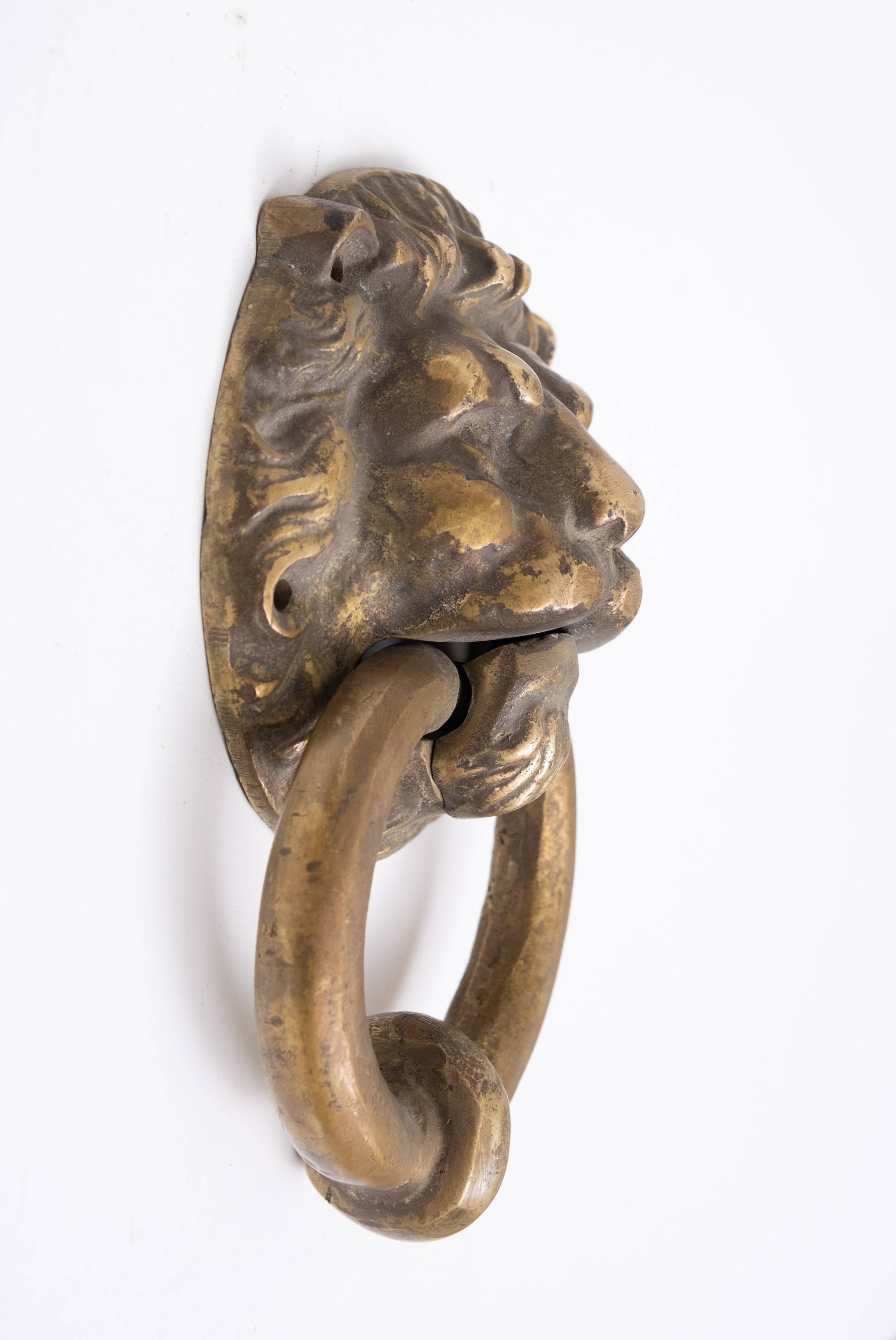 Gilded Bronze Lions head Door Knocker . Early 20th Century Hollan