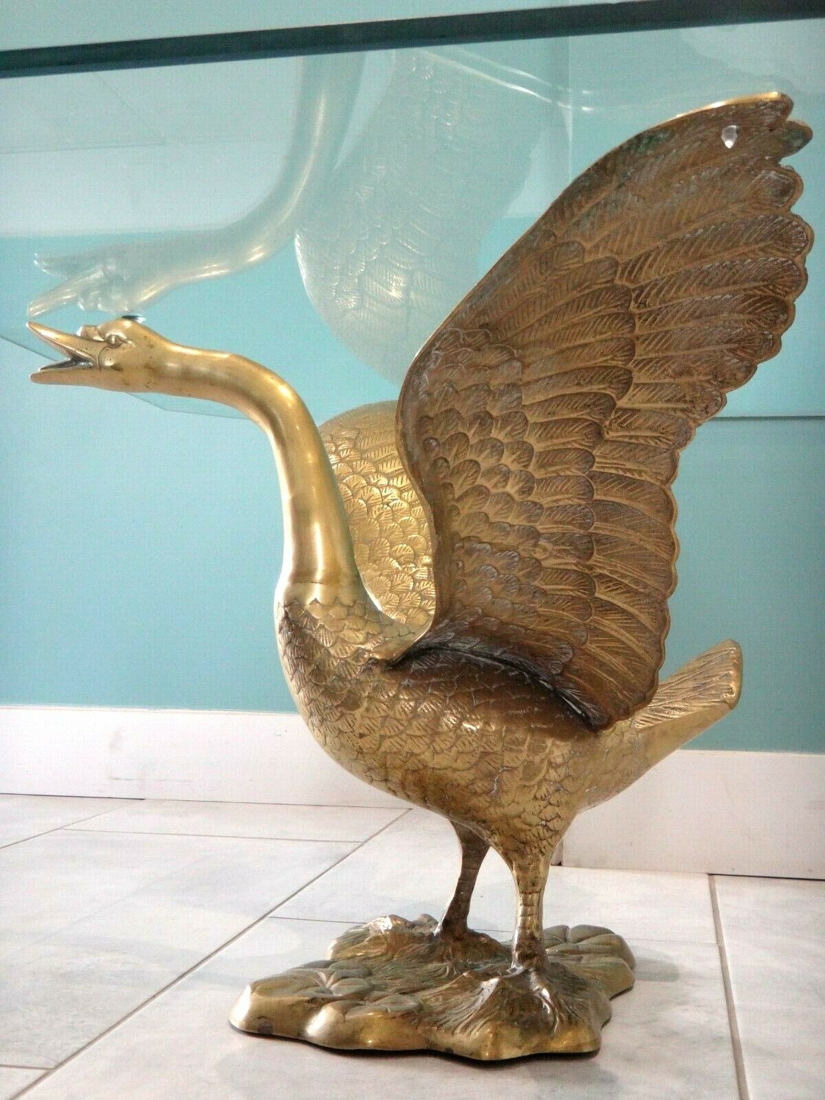 Coffee table swans hollywood regency swan brass design 1960
