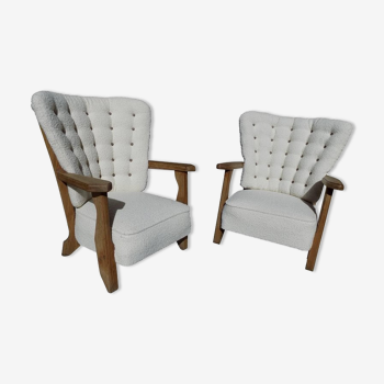 Pair of upholstered chairs Guillerme and Chambron 1960