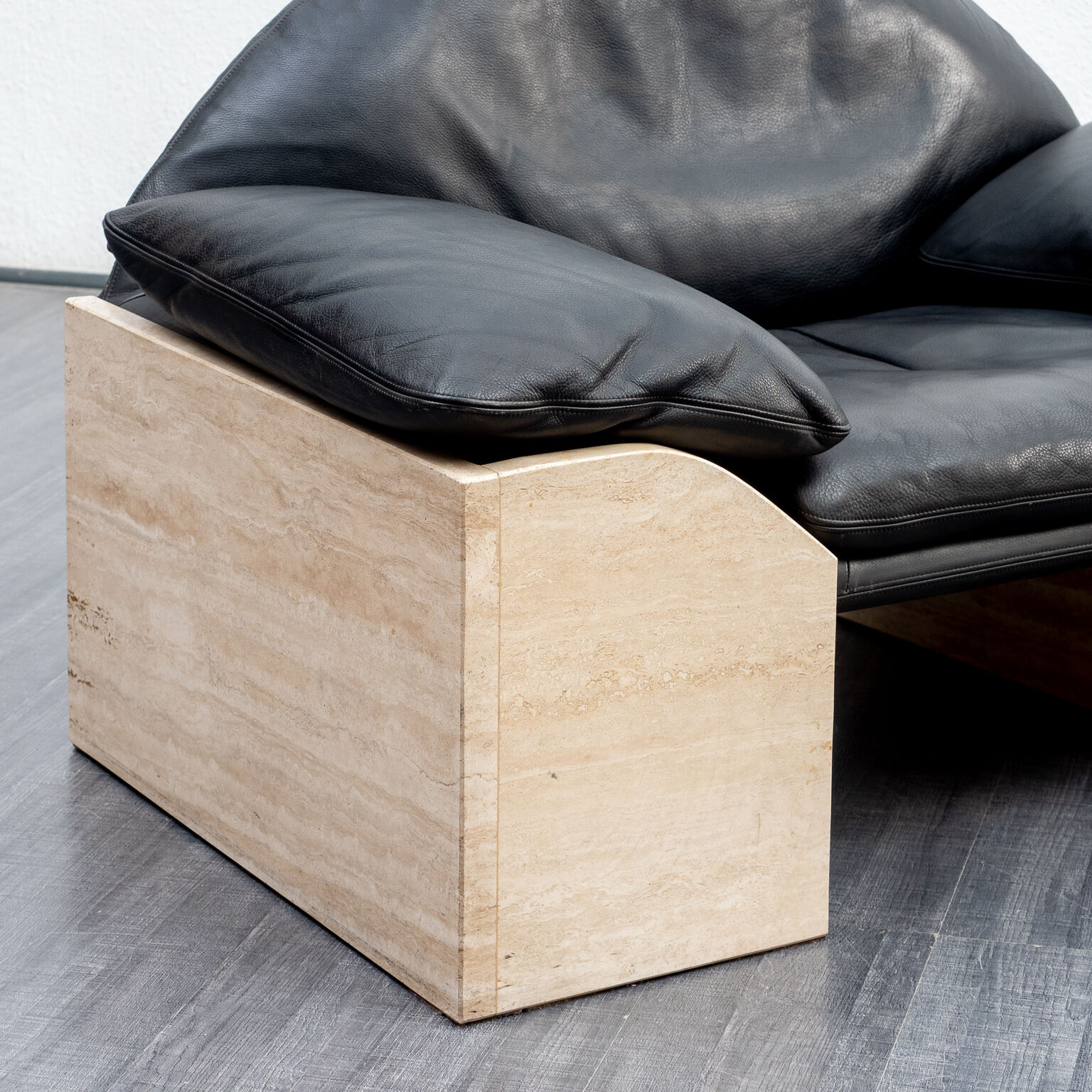 Vintage armchair, leather and travertine