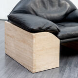 Vintage armchair, leather and travertine