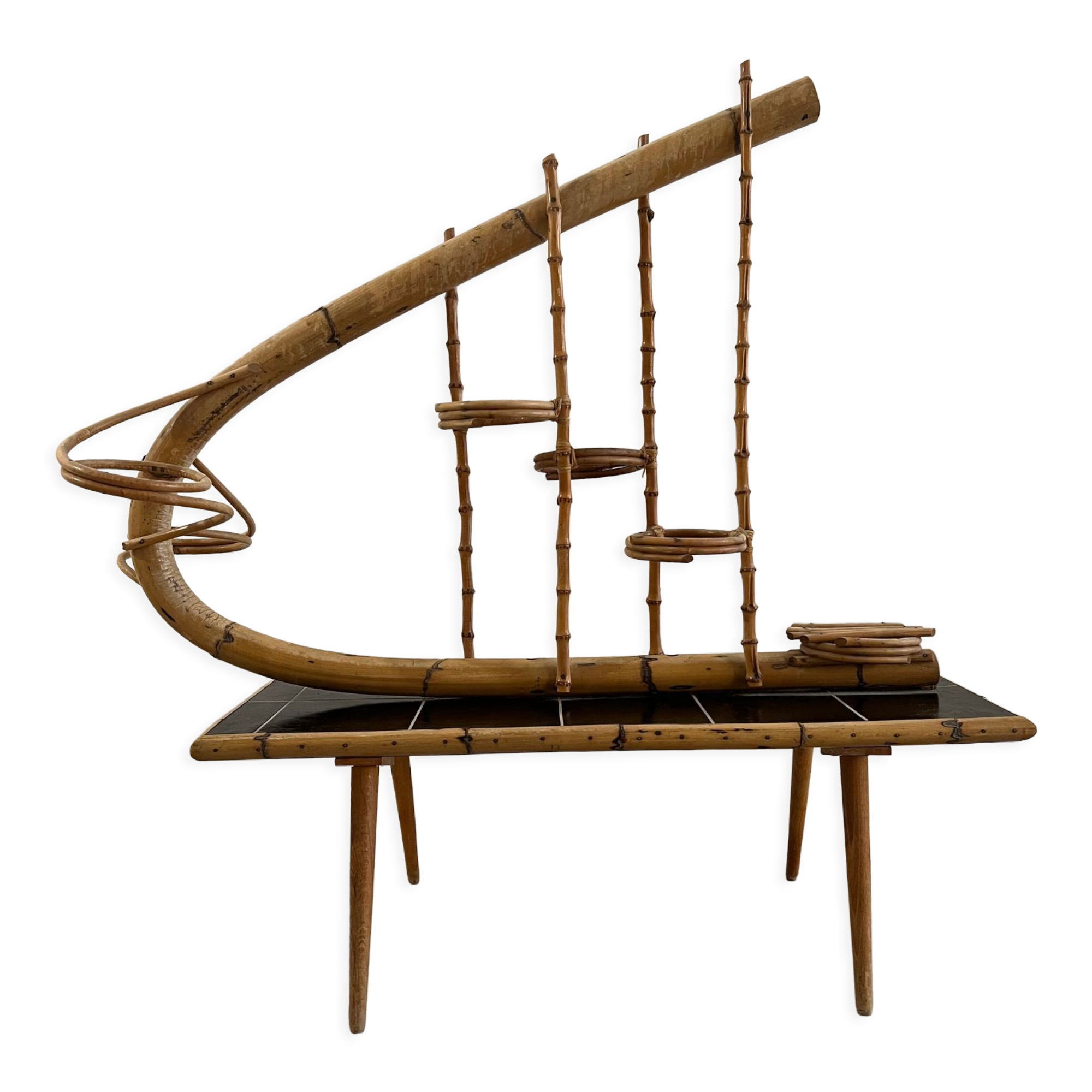 Vintage rattan plant door coffee table