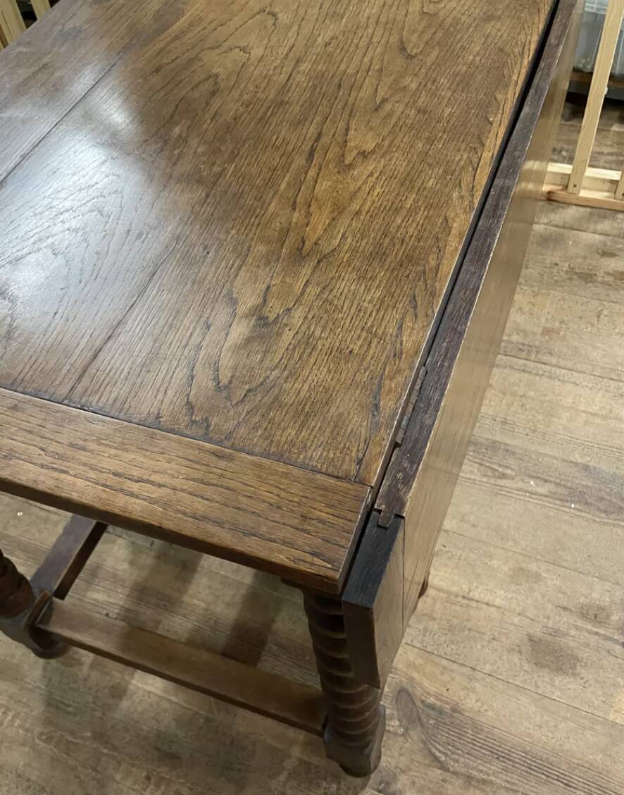 Solid wood farmhouse table with drop-leaves