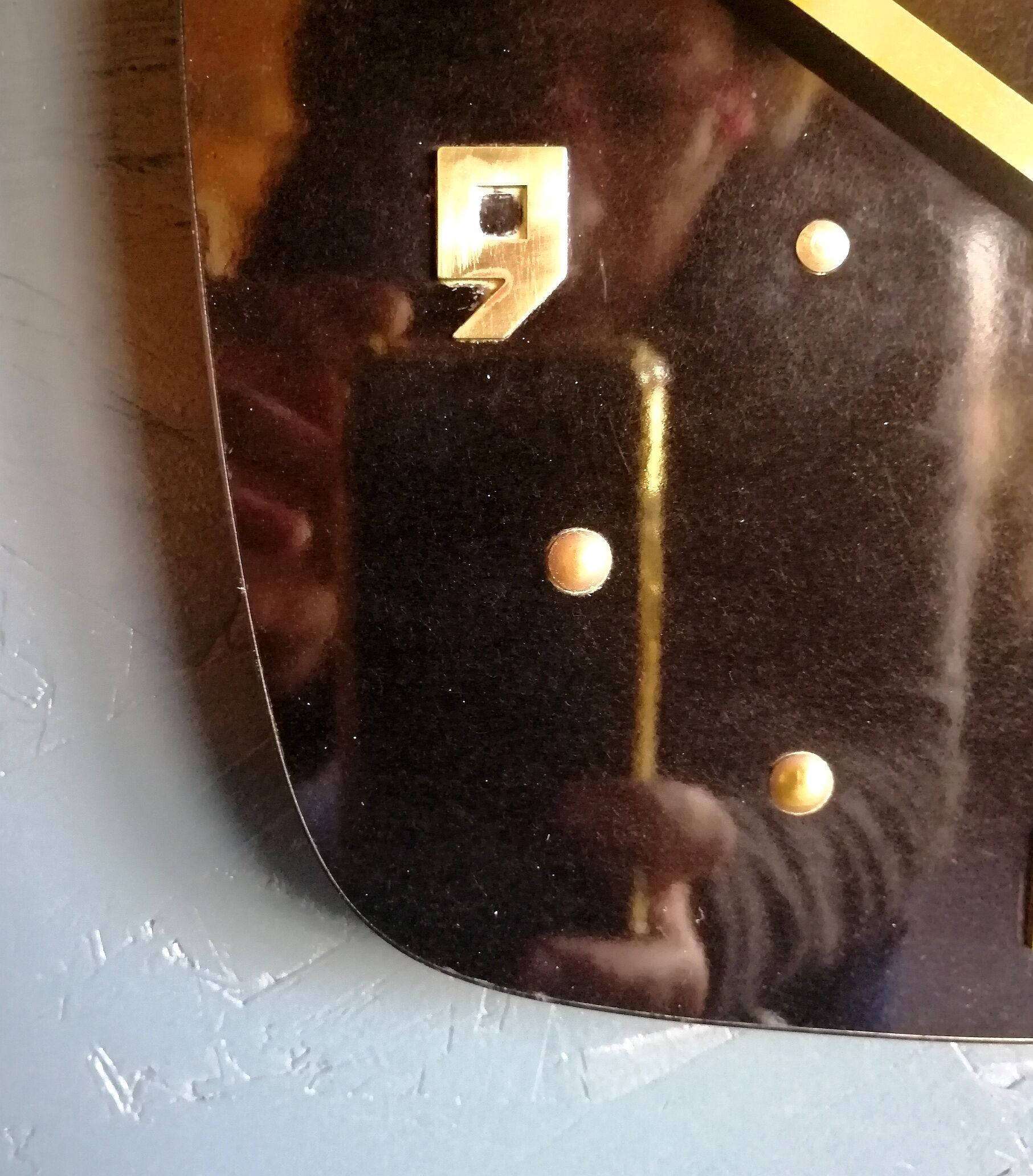 Vintage formica silent rectangular wall clock "Electric golden black"