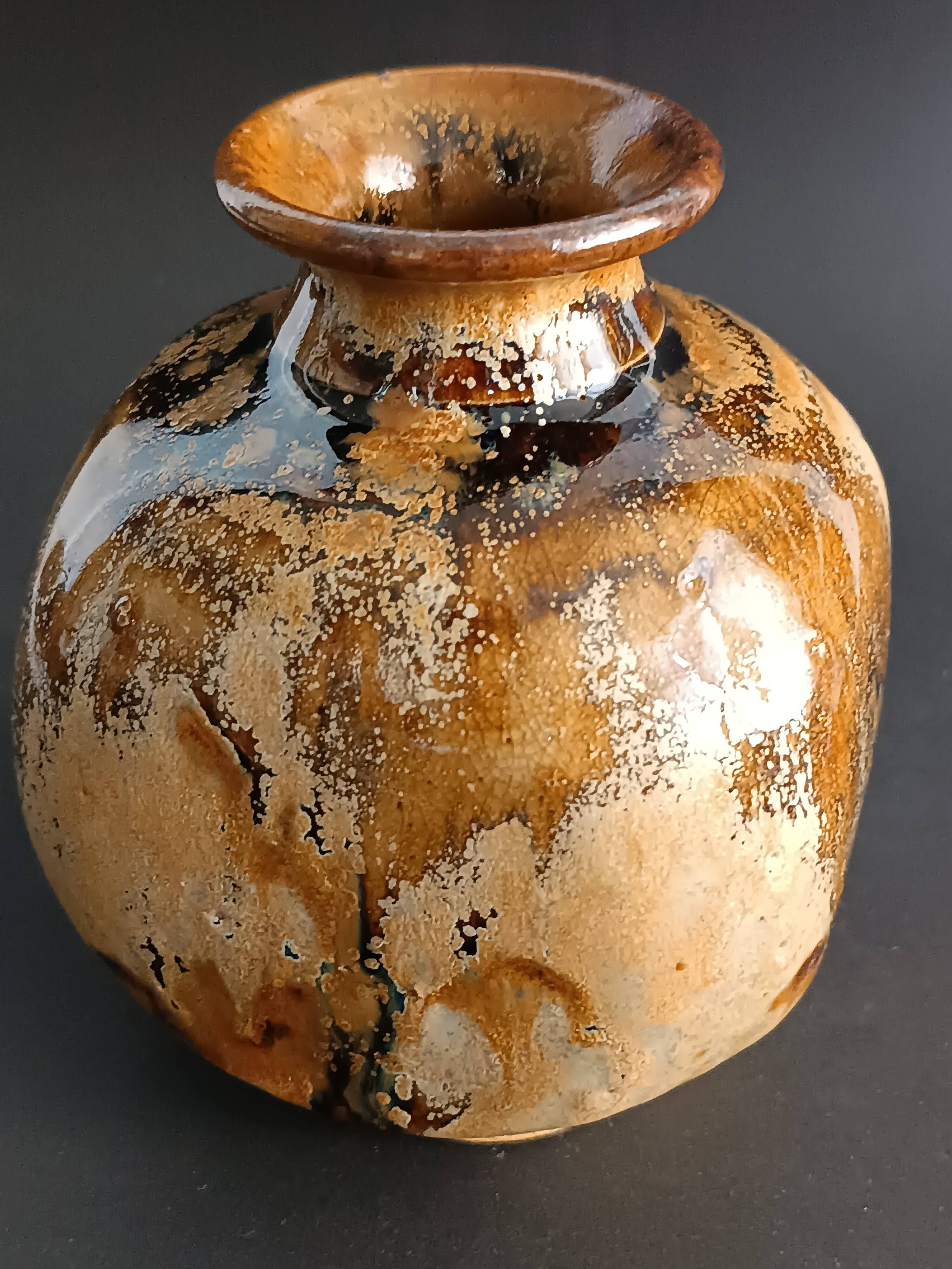 Glazed stoneware vase with signature, mid-20th century.