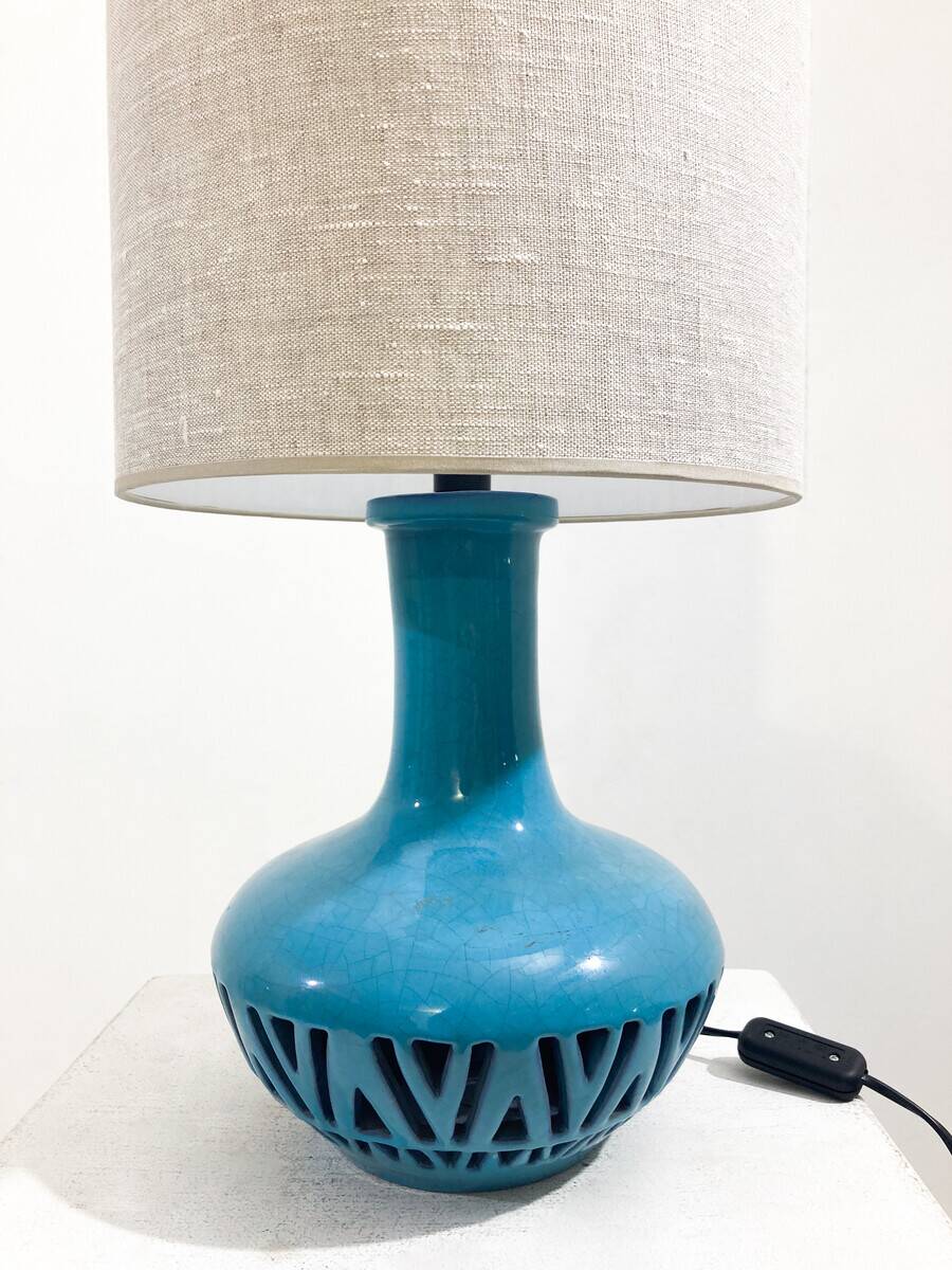 Mid-Century Blue Ceramic Table Lamp