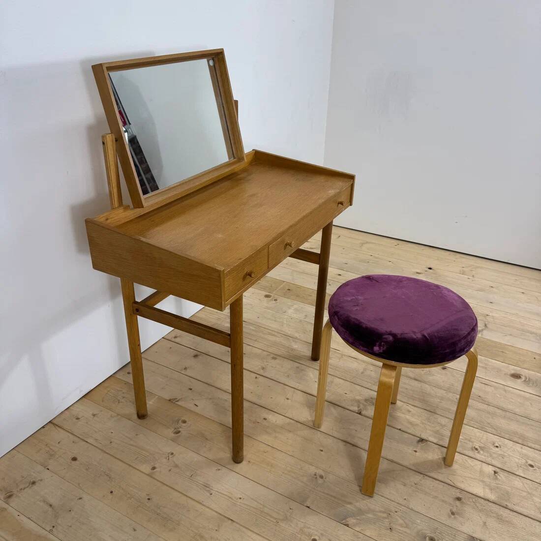 Table de maquillage en teck avec miroir, Danemark 1960