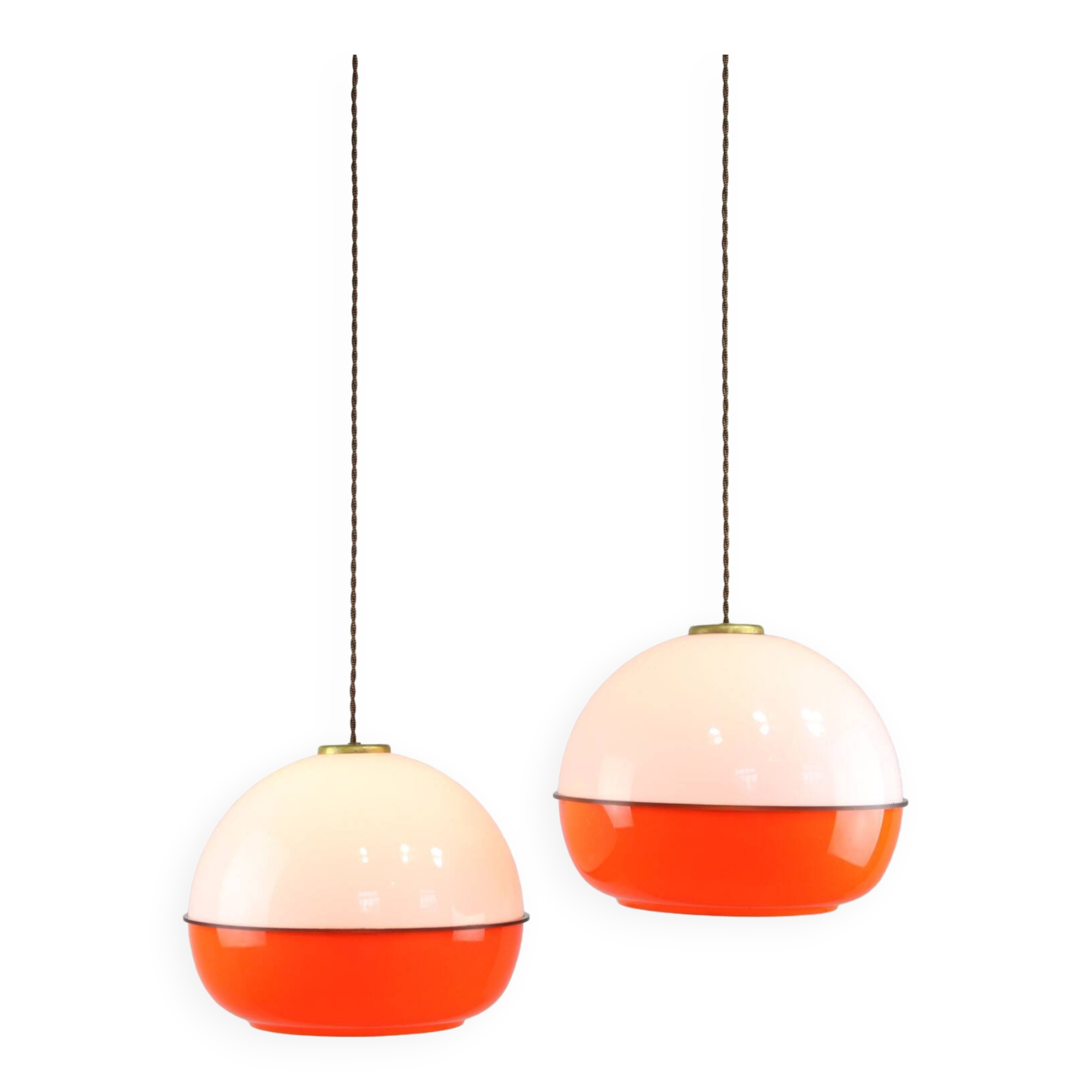 Space Age Italian Orange Plexiglass and Brass Pendant Lamp, 1970s