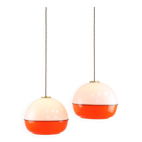 Lampe à Suspension Space Age en Plexiglas Orange et Laiton, Italie, 1970s