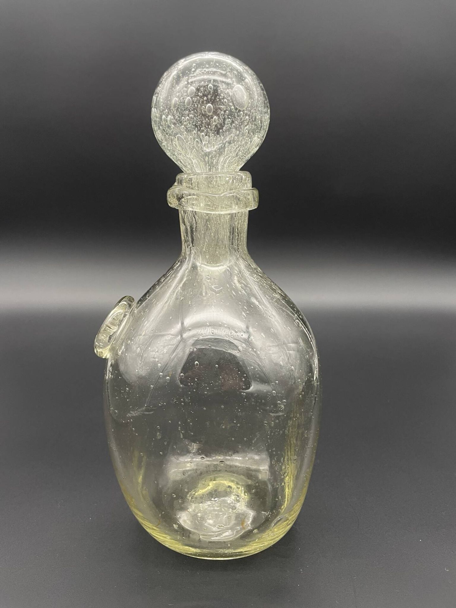 Vintage carafe from Verrerie de Biot in bubble glass with a round stopper.