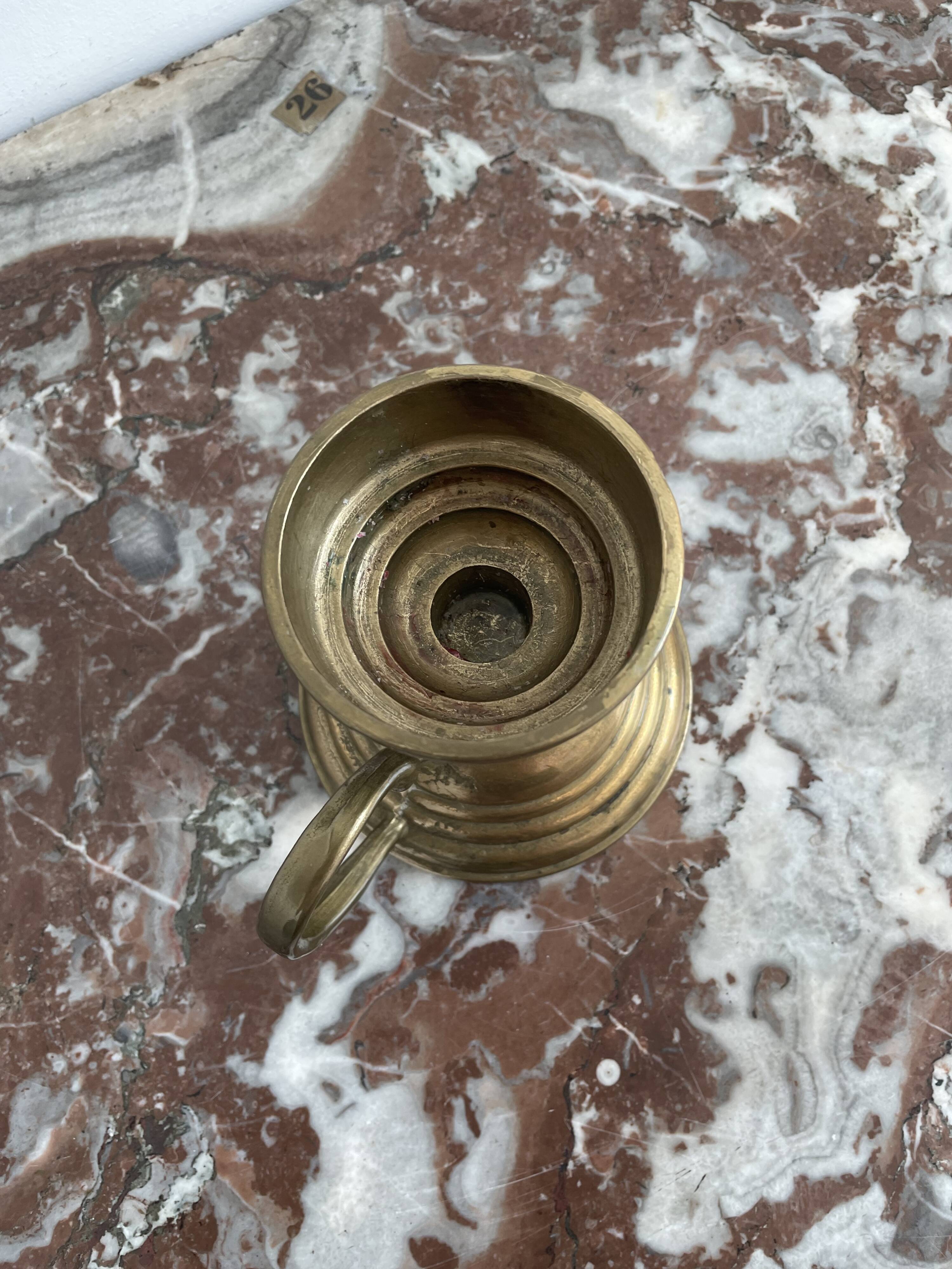 Hand candle holder, cellar rat, brass, gilded, gold, handle, 1950s, decoration, chic, decor, room