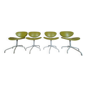 4 chaises sunset pivotantes CPillet en cuir vert olive 2000 e