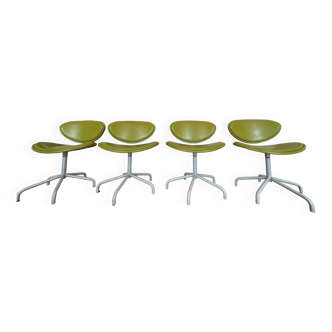4 swivel sunset chairs CPillet in olive green leather 2000 e