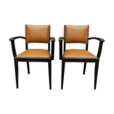 Paire fauteuil bridge des années 30 skai marron