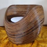 Vintage bohemian rattan armchair