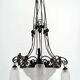 Wrought iron chandelier, tulips / pressed-molded glass bowl, Art Deco, 1930