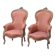 Pair of classic vintage armchairs in carved wood and fabric, 1950s