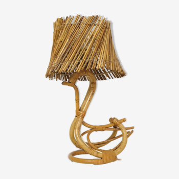 Lampe à poser en rotin des années 60-70.