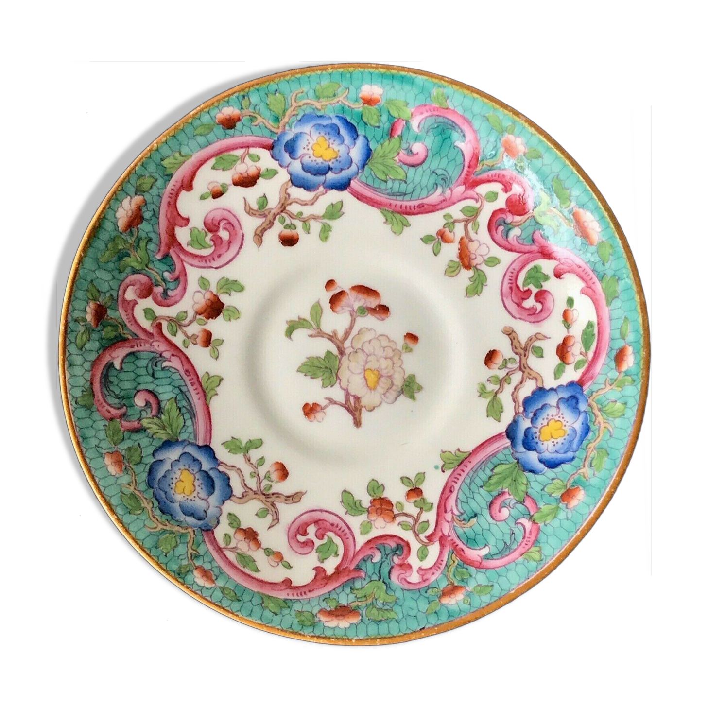 Copeland plate english porcelain xixth polychrome flowers