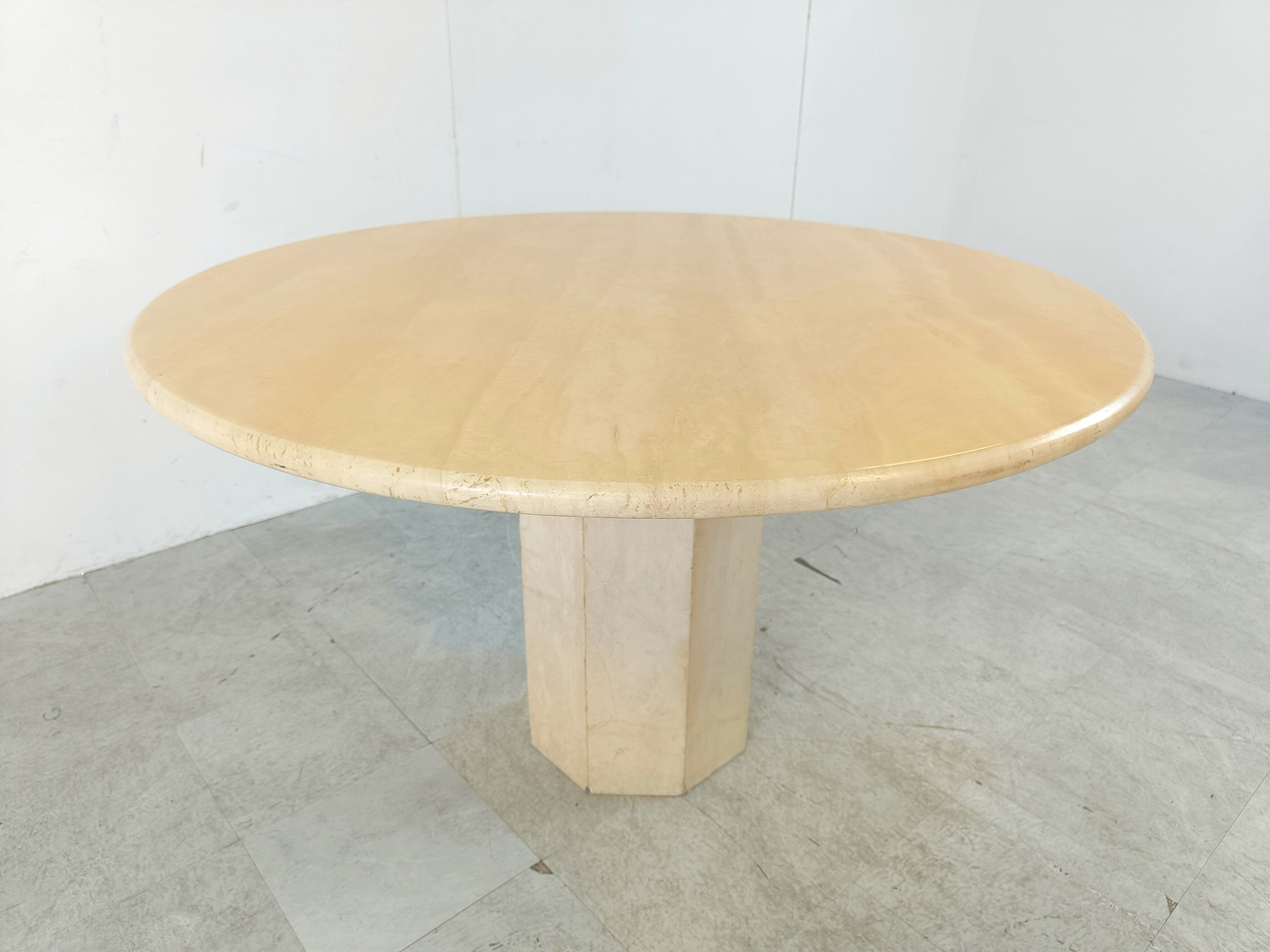 Round Italian travertine dining table 1970s