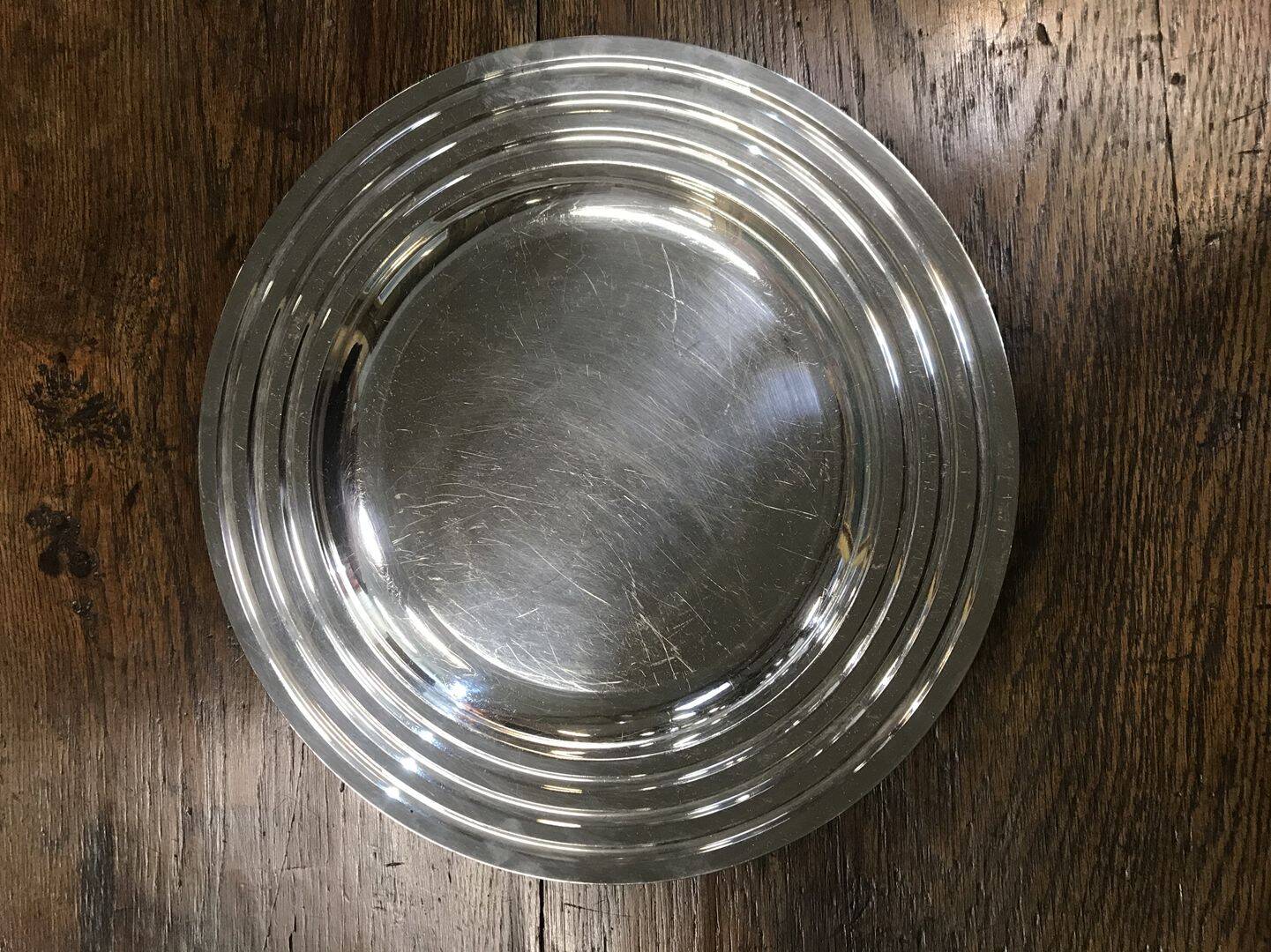 Round silver-plated dish, Christofle.