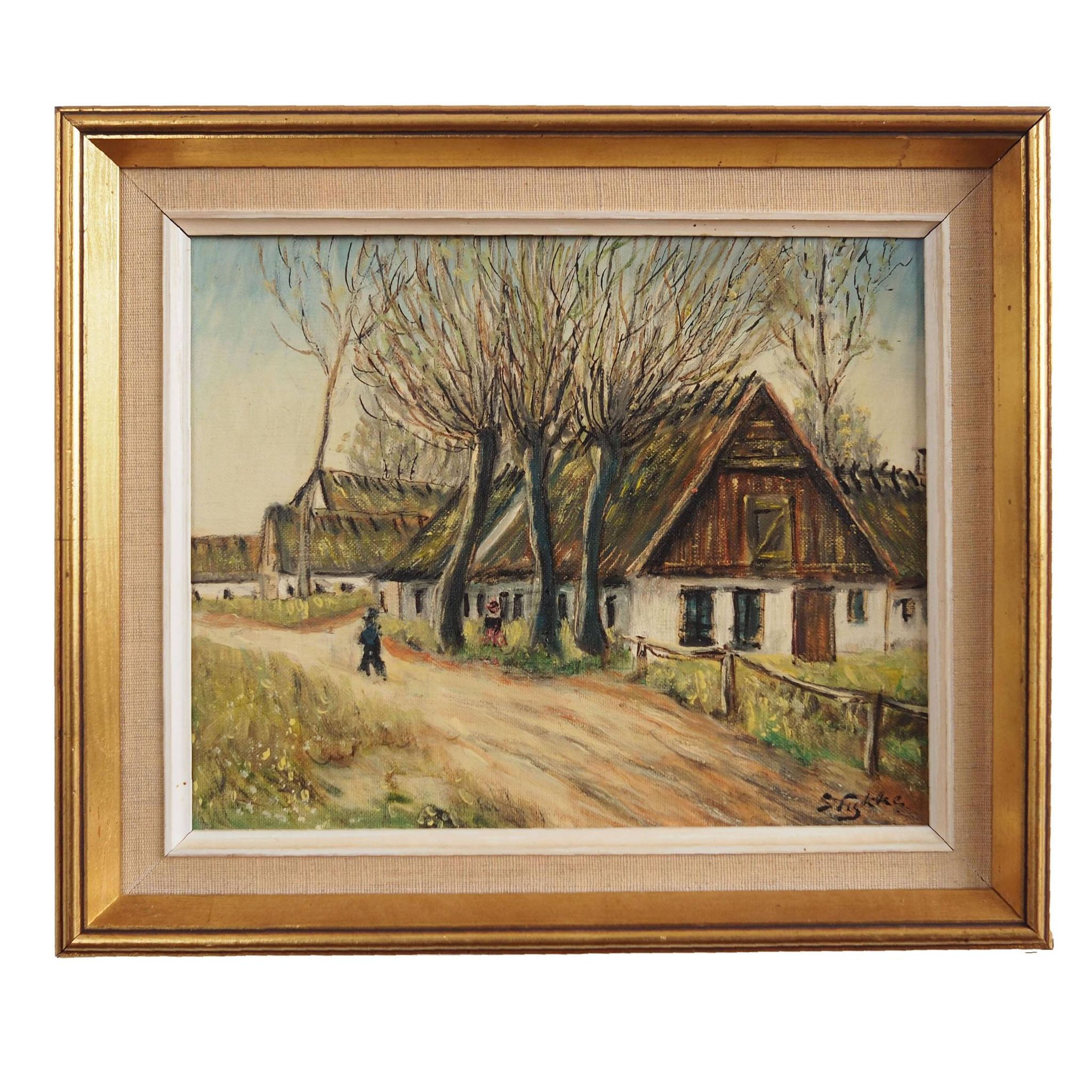 Painting „The Farm under the Willows”, Scandinavian design, 1960s