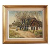 Painting „The Farm under the Willows”, Scandinavian design, 1960s