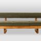 Three-seater bench in light ash and green mohair velvet. Contemporary.