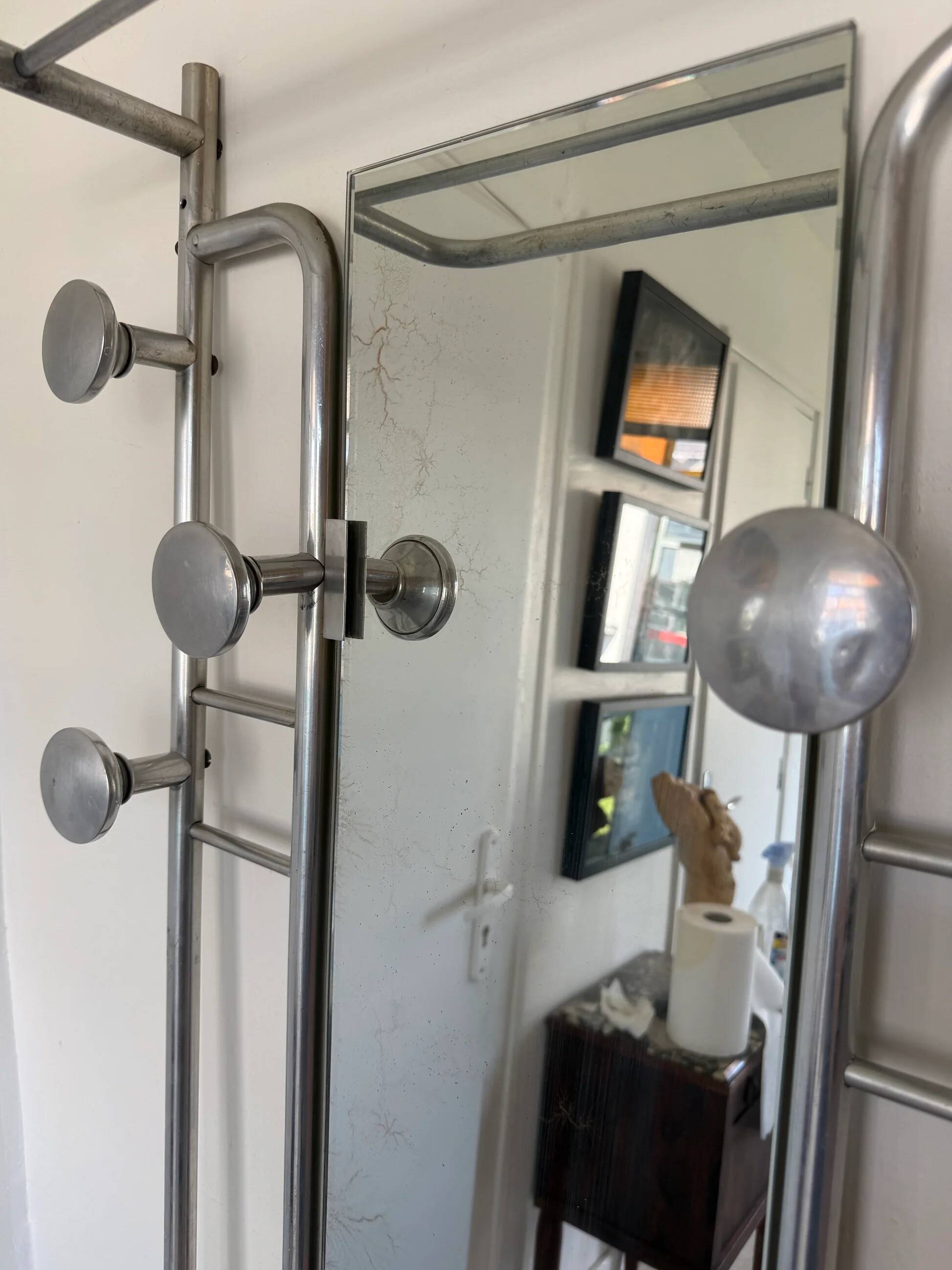 Vintage brushed aluminium coat rack from the 1950s.