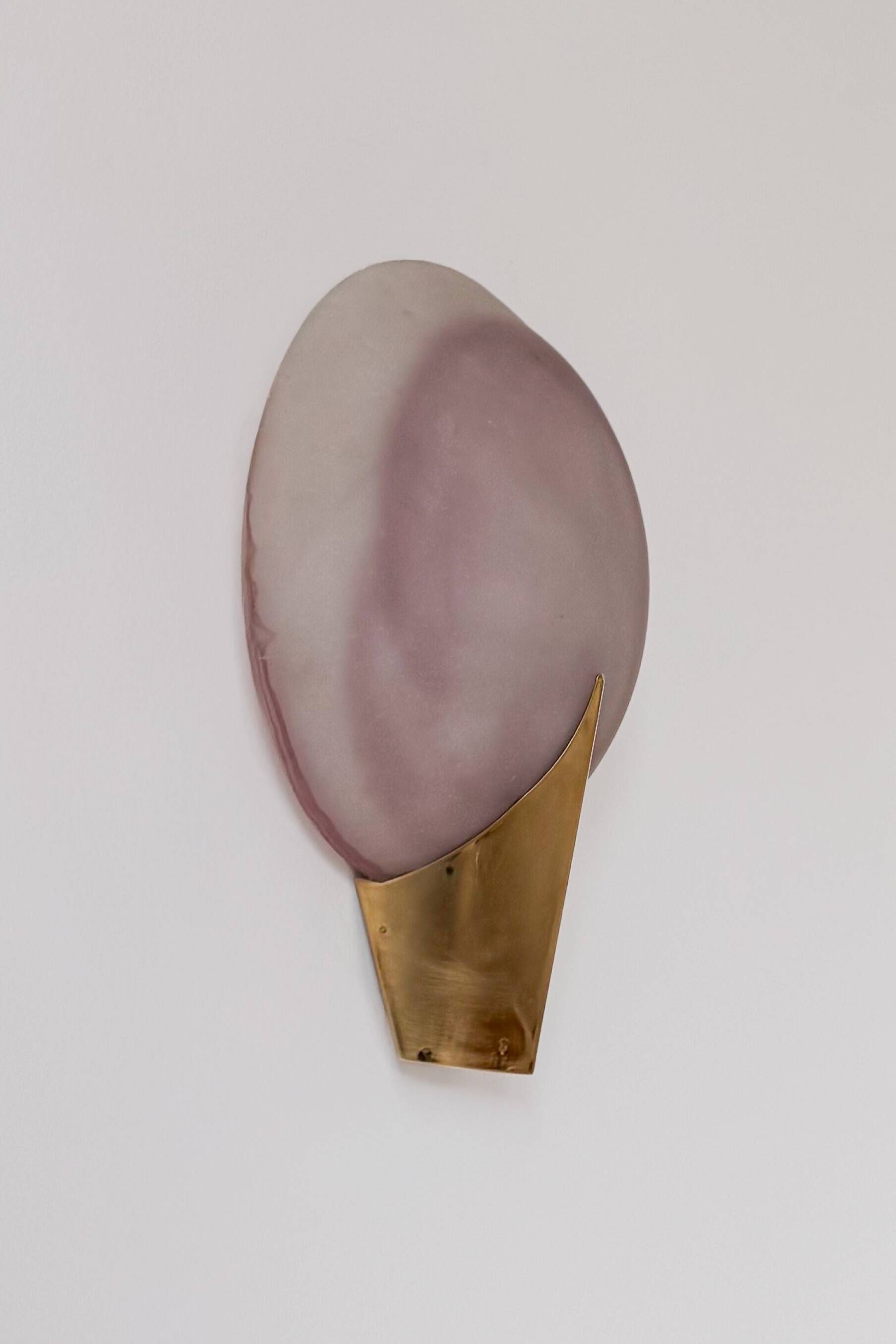 Vintage brass and frosted tinted glass wall light, Denmark, 1970.