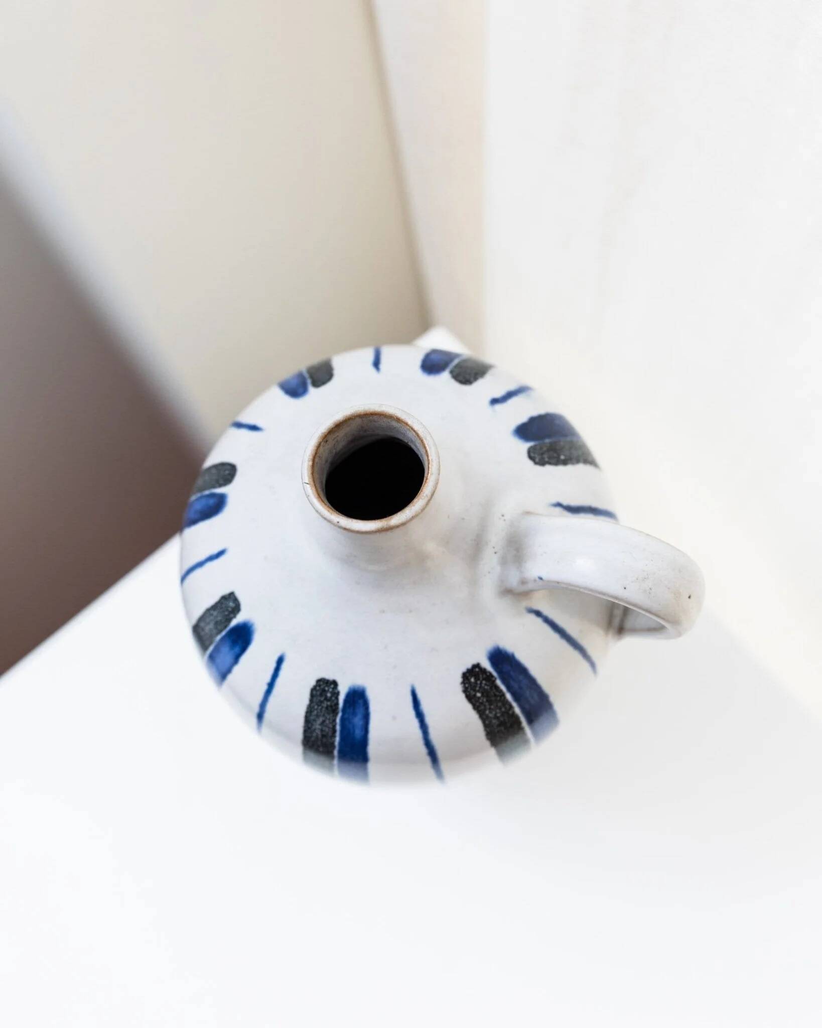 Blue Ceramic Vase by Friedel for PGH Bürgel, Mid-Century Keramik, 1960s, Hand-Painted Stripes