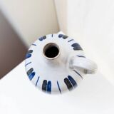 Blue Ceramic Vase by Friedel for PGH Bürgel, Mid-Century Keramik, 1960s, Hand-Painted Stripes