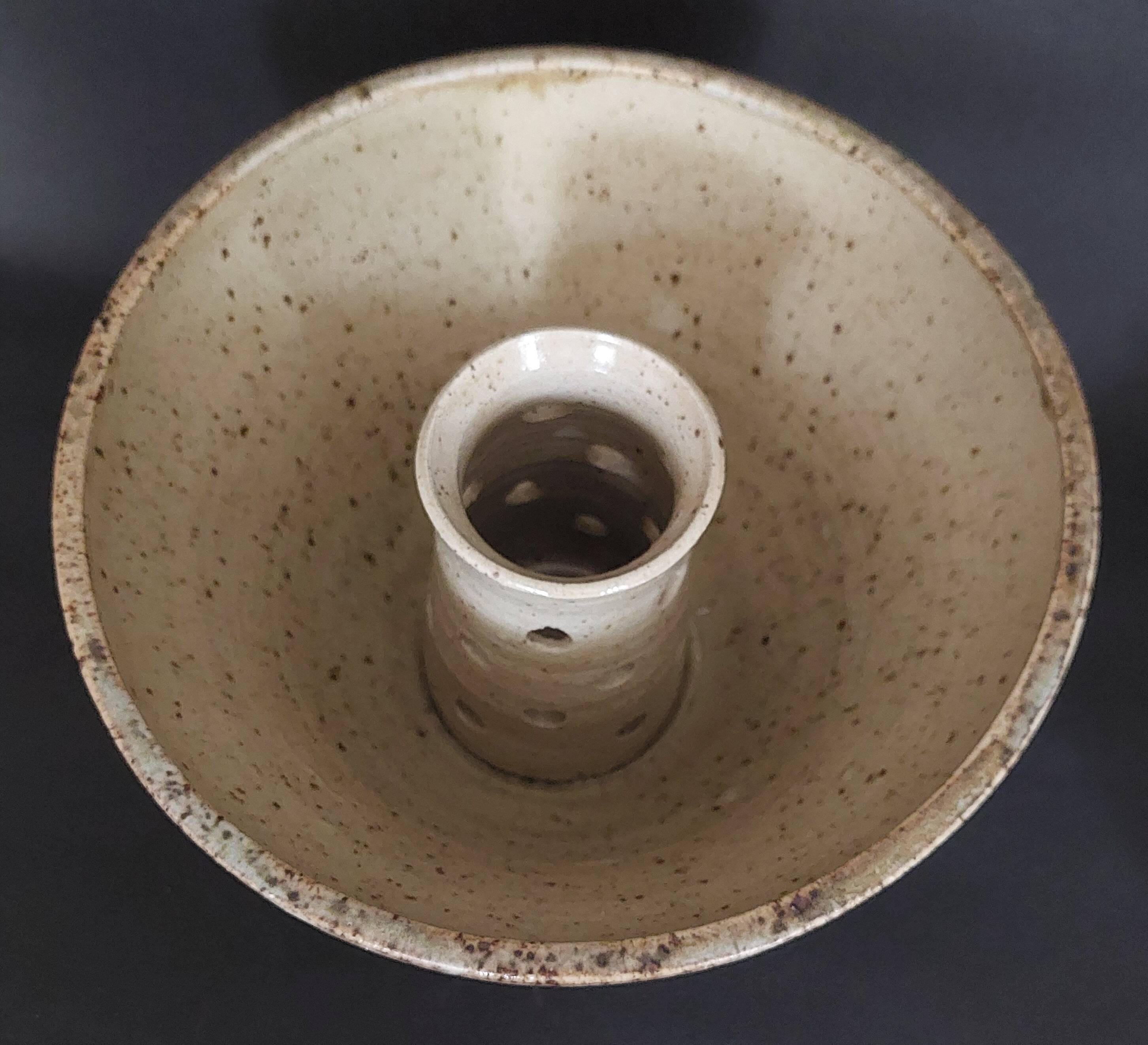 20th century ceramic tea light holder, La Borne stoneware, signed Jean Pierre Viot, dated 196