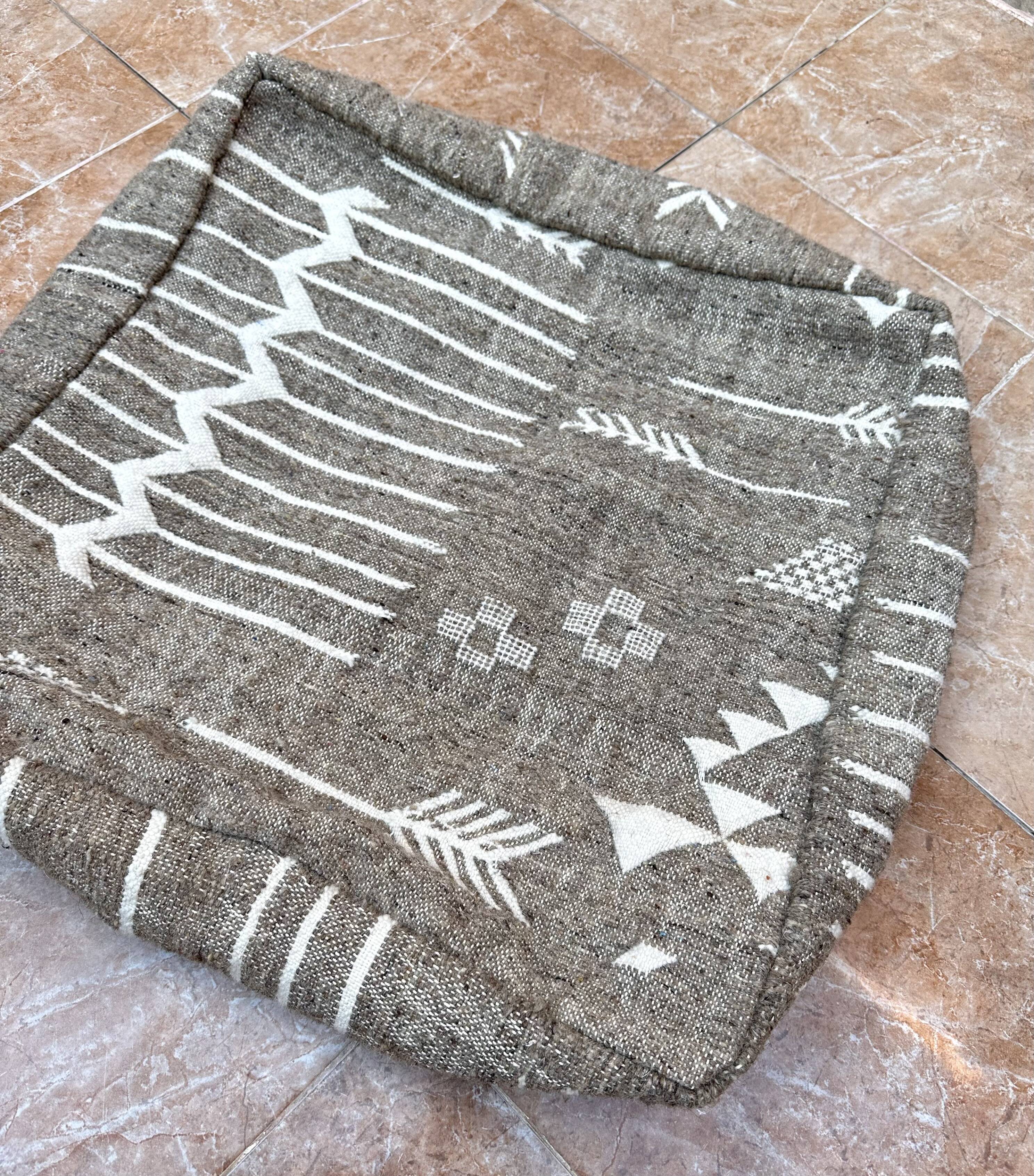 Handmade Berber Kilim Pouf, Floor Cushion
