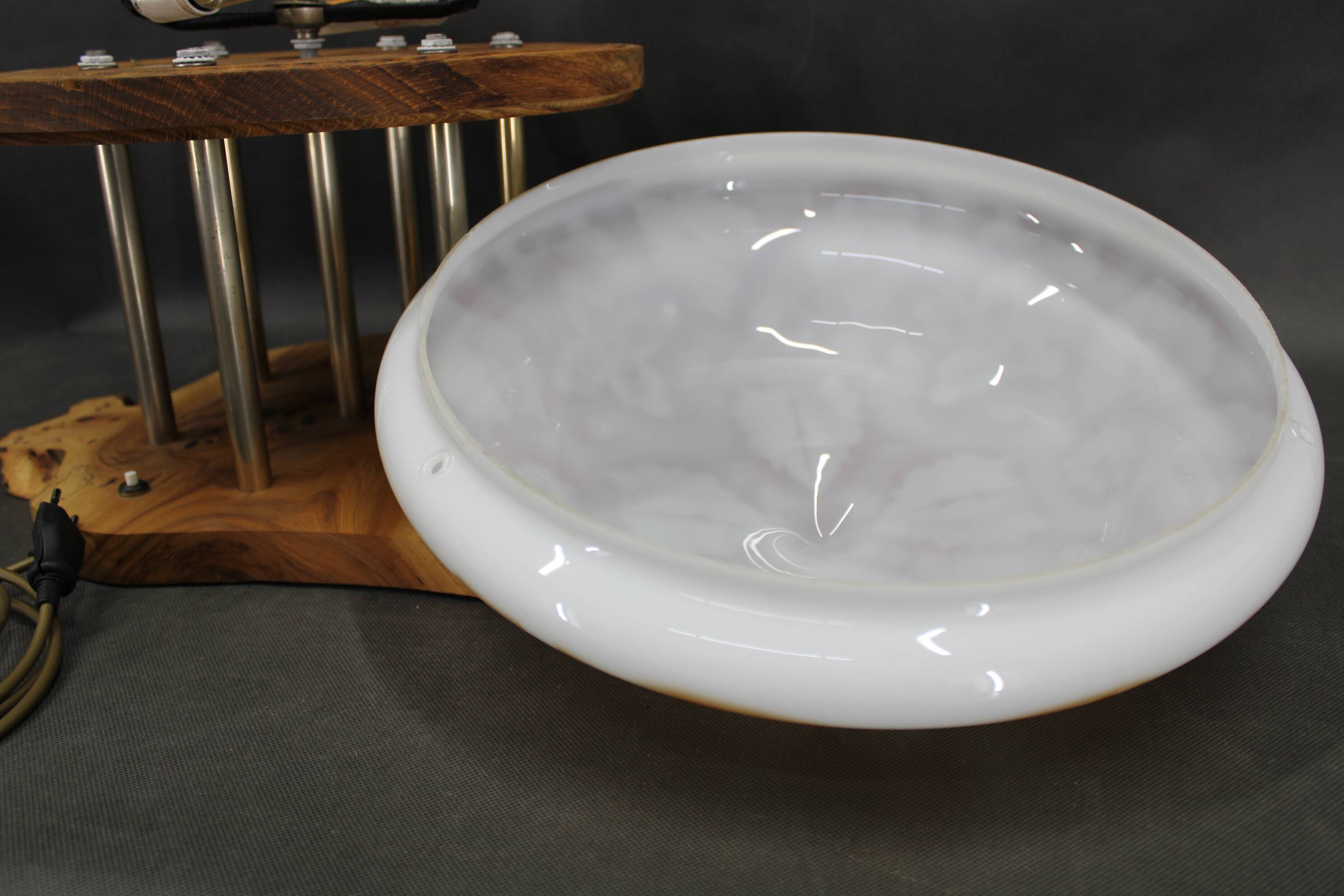 Contemporary Unique Wooden Table Lamp with Glass Shade