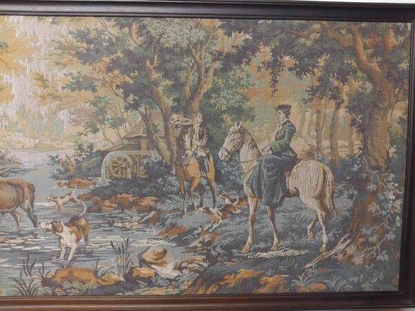 Tapisserie Murale Encadrée Scène de Chasse Vintage 179x74