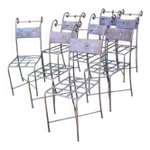 Series of 8 wrought iron garden chairs