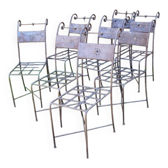 Série de 8 chaises de jardin en fer forgé