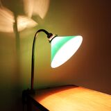Vintage industrial vice lamp, green opaline.