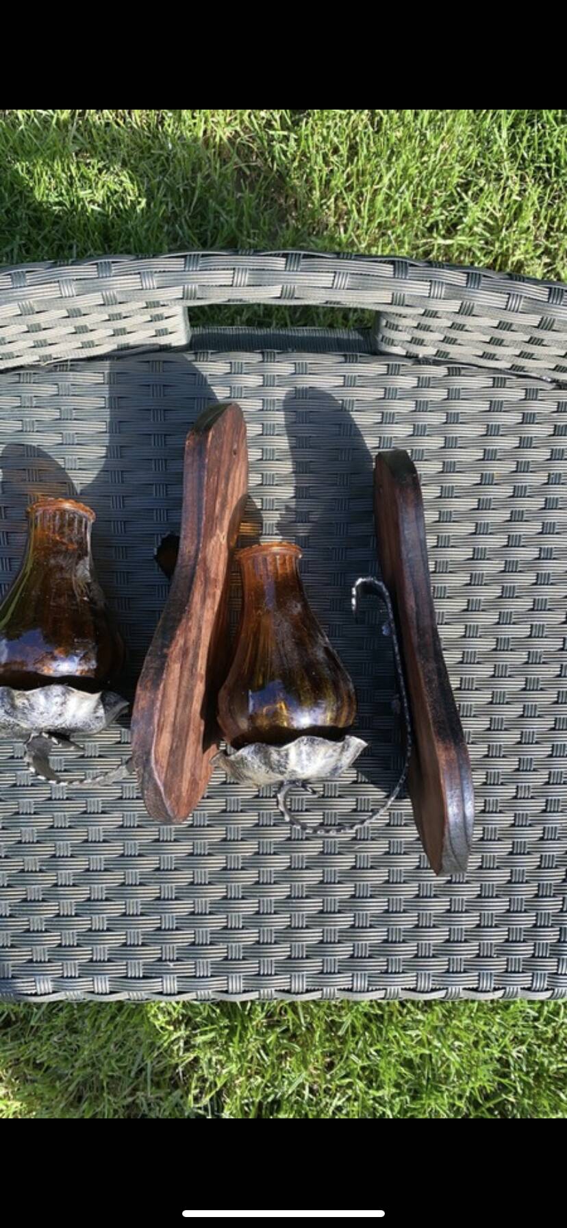 Pair of amber green wall candle holders