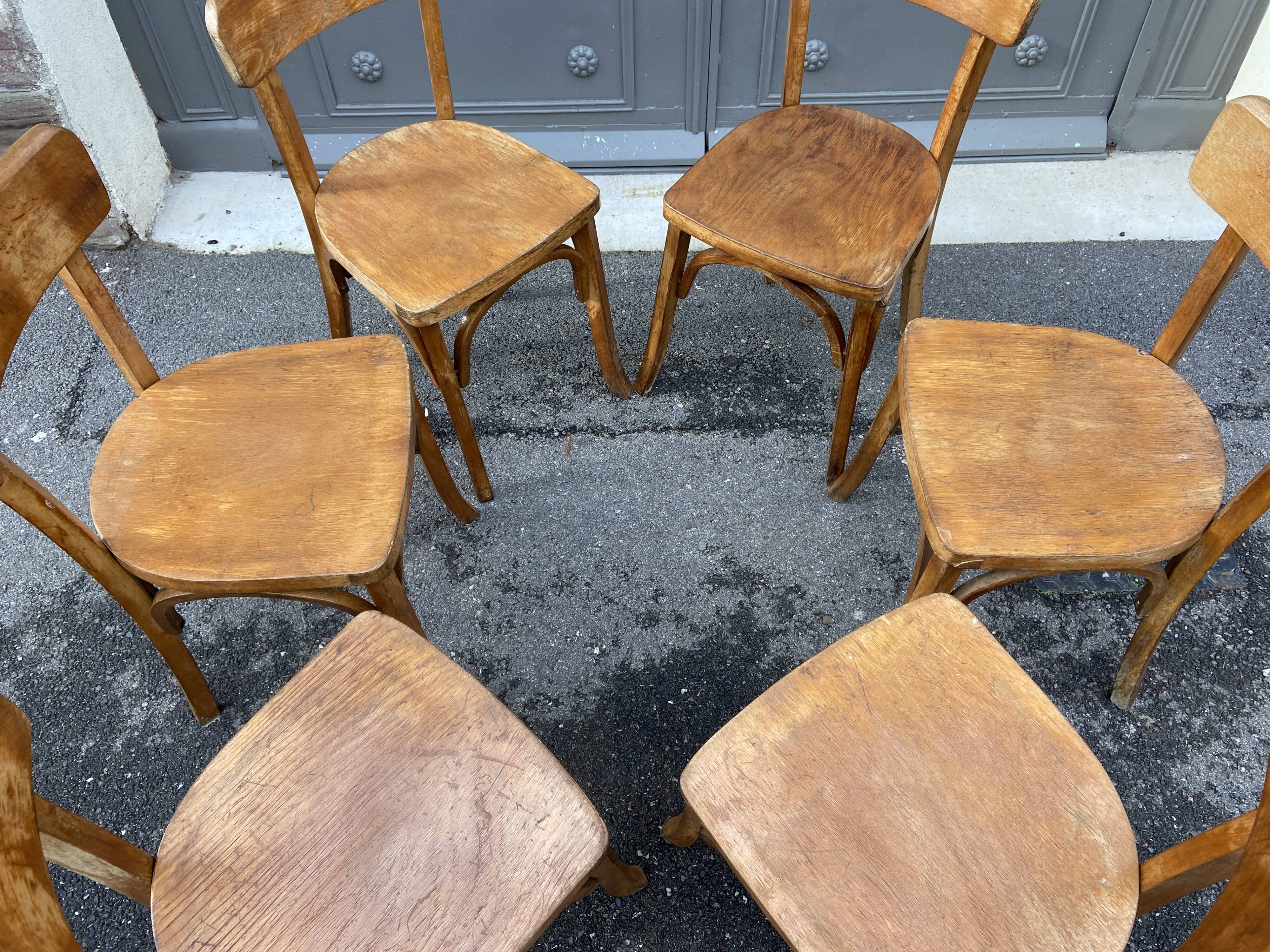 6 chairs bistro coffee wood curved vintage