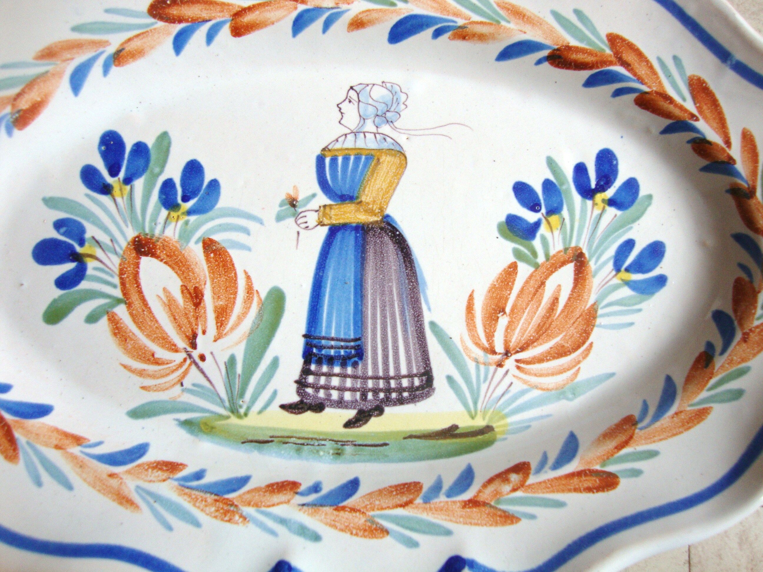 Oval earthenware dish Quimper old 19th