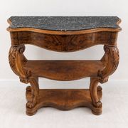 Console ancienne en bois sculpté et marbre gris veiné – Style Napoléon
