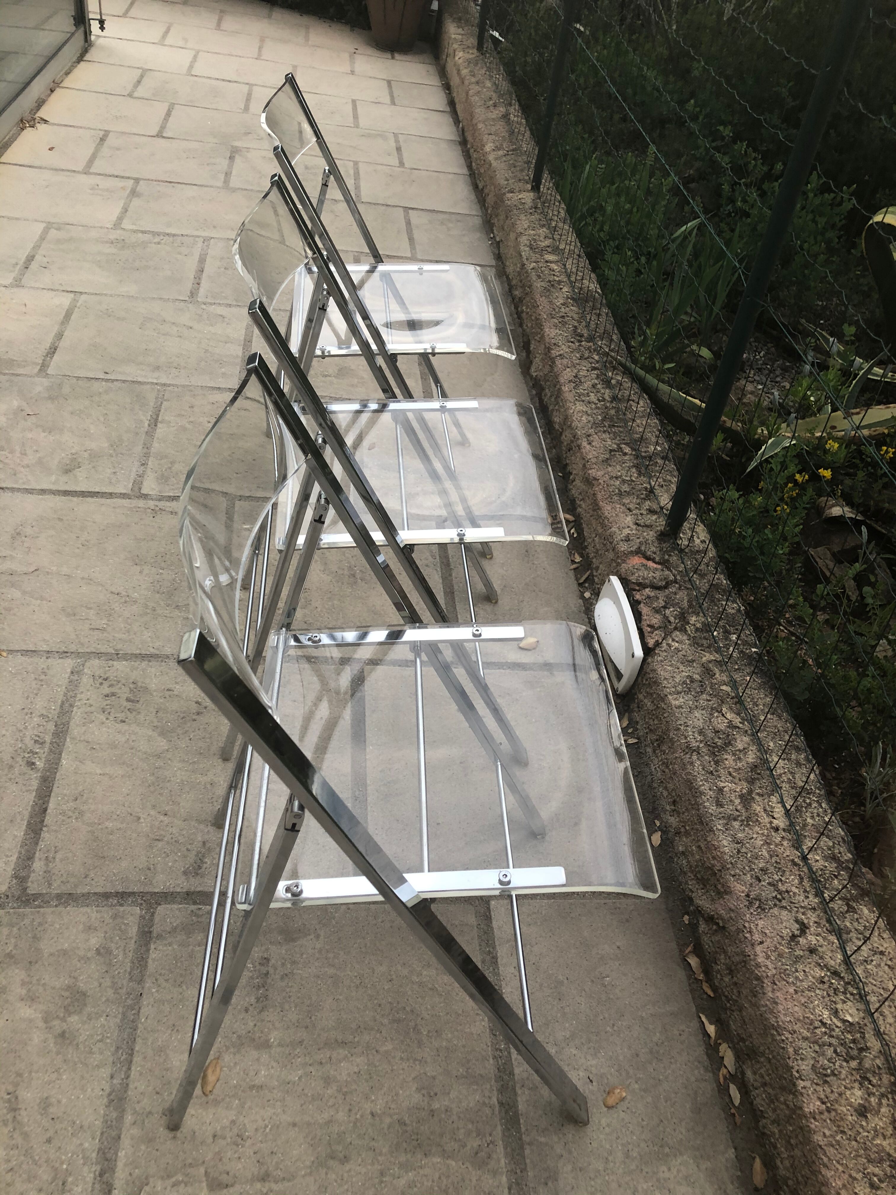 Plexiglass and chrome metal design folding chairs